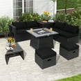 thumbnail image 3 of Patiojoy 9 Pieces Outdoor PE Rattan Wicker Sectional Sofa with 35-Inch Gas Fire Pit Table Space-Saving Patio Conversation Set with Storage Box Black, 3 of 10