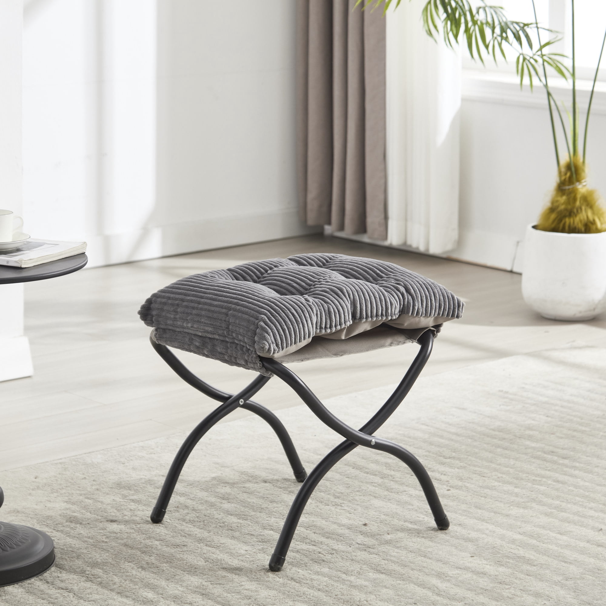 Lazy Chair with Ottoman,Modern Accent Chair with Armrests and a Side Pocket,Upholstered Armchair Sofa Chair Reading Chair with Footrest for Living Room,Gray