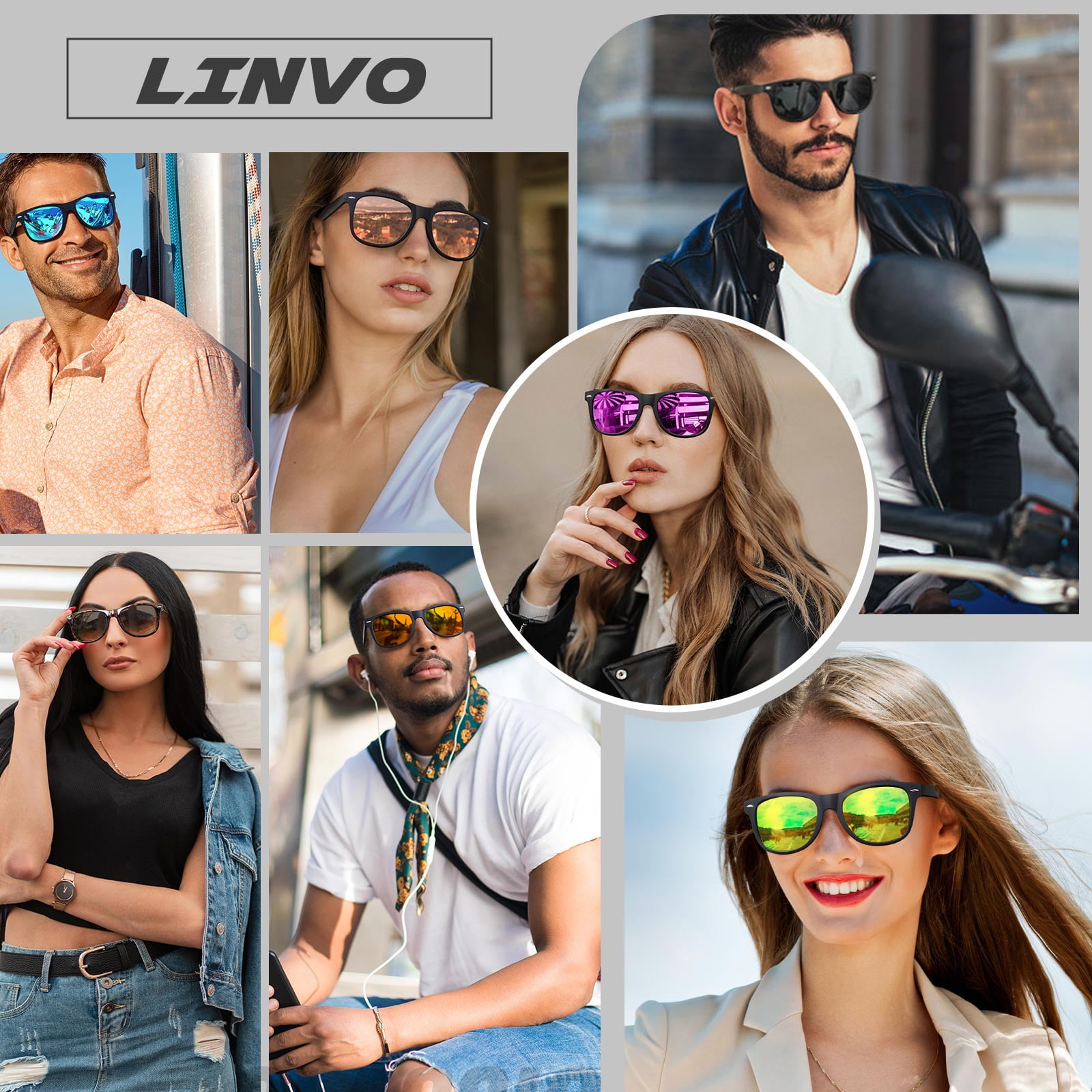 LINVO Classic Retro Polarized Black Sunglasses for Men Women Fishing Driving Hiking