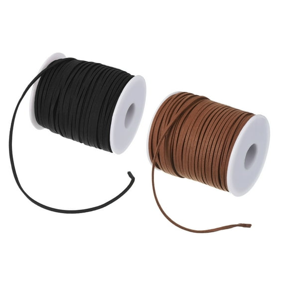 Uxcell 2.7mm 49 Yard Suede Cord with Roll Spool Flat Craft Faux Leather Lace Black/Brown 2 Rolls