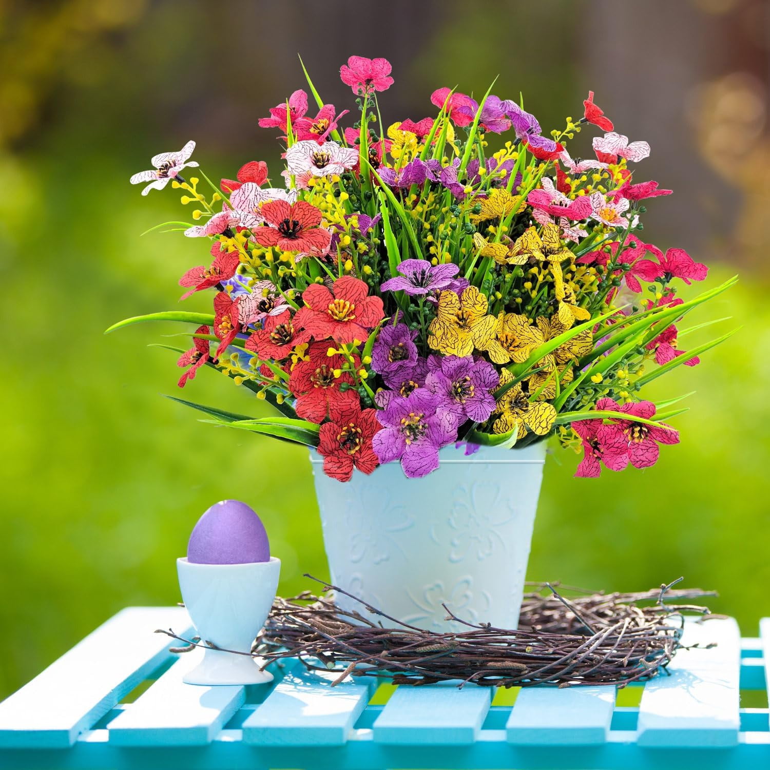 10 Bundles Outdoor Artificial Flowers UV Resistant Plastic Fake Plants Faux Silk Flowers for Home Indoor Outside Front Porch Pots Potted Garden Decoration (Mixed Color)