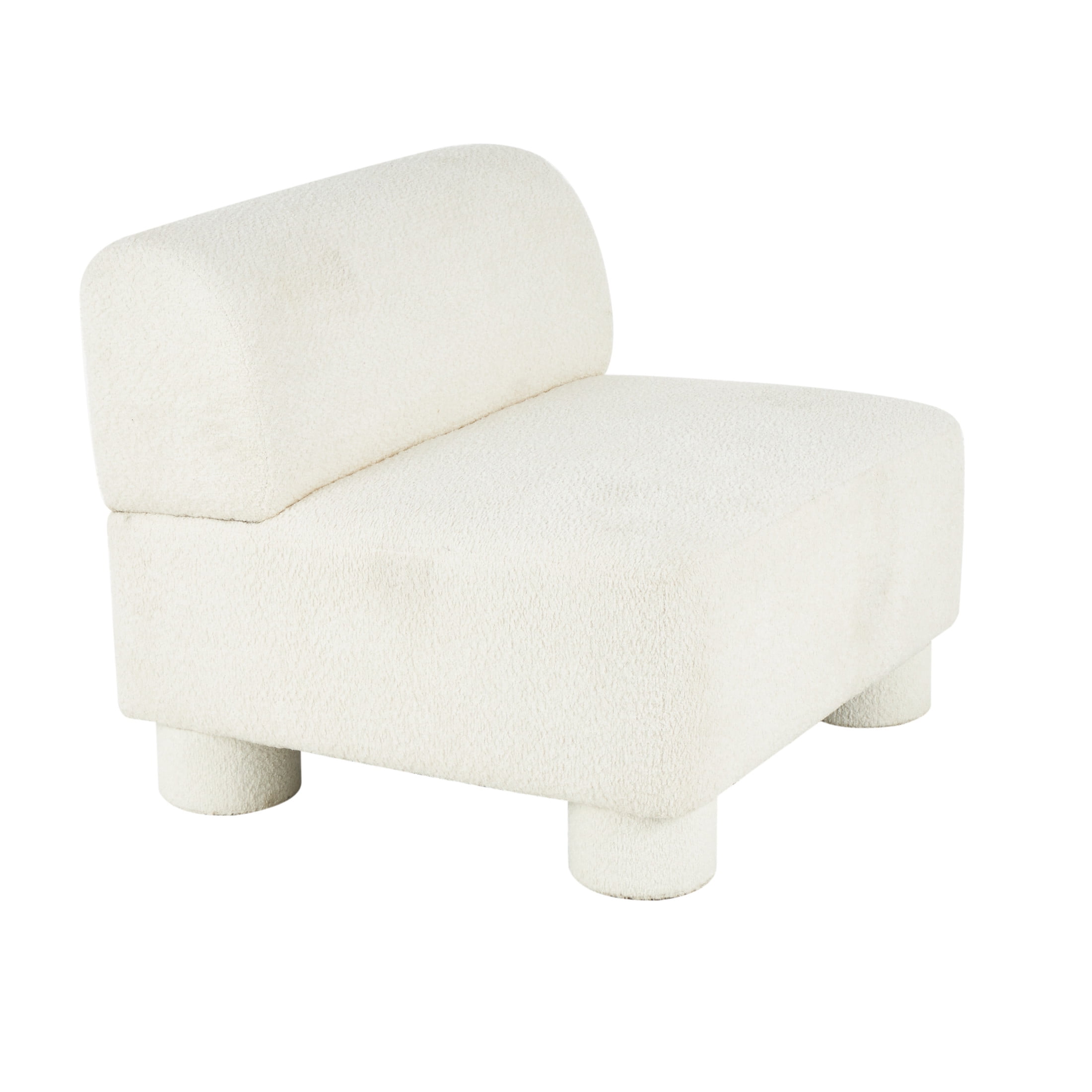 DecMode Polyester Square Boucle Lounge Chair, White