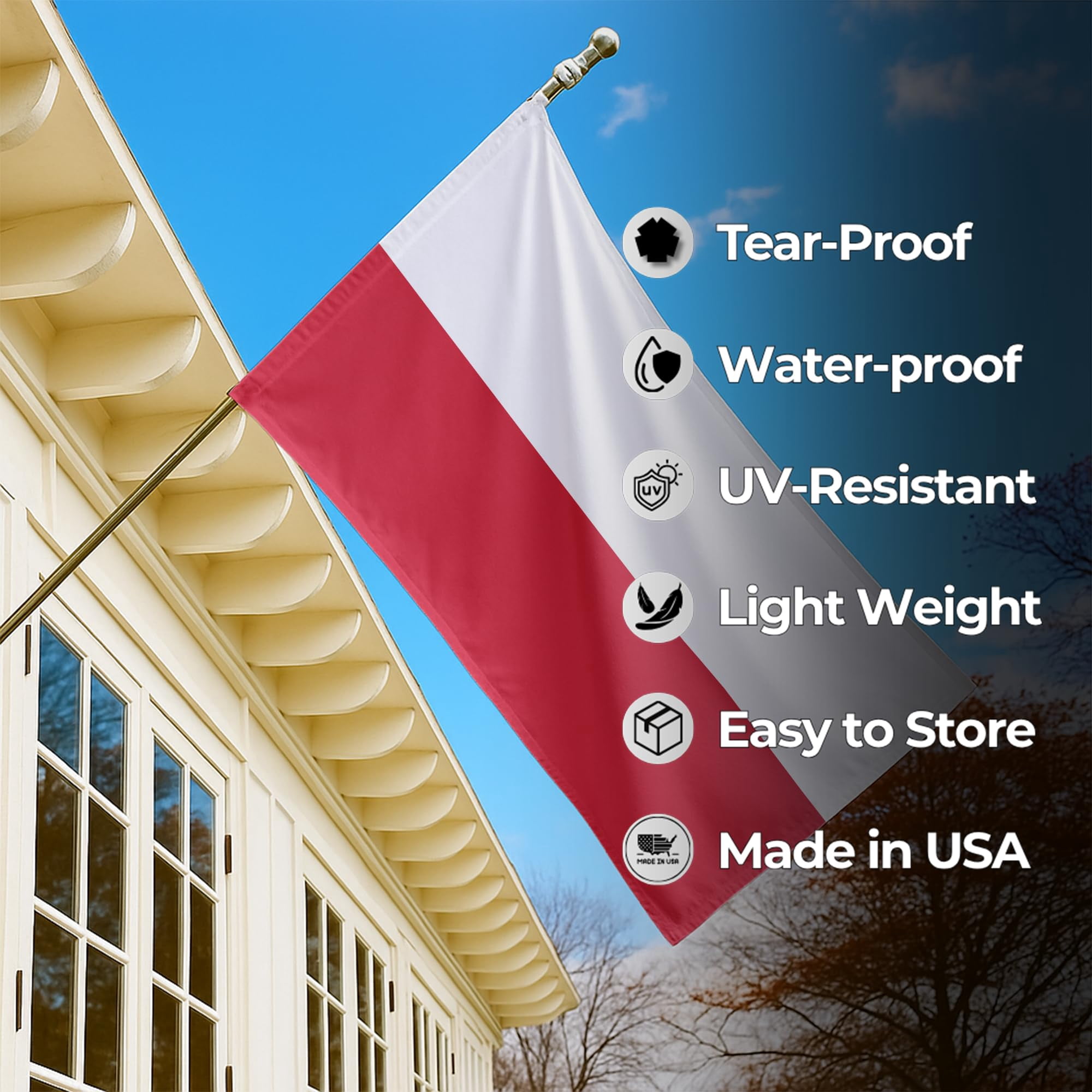 Poland Outdoor Flag (3x5ft) by DreamController - Durable, Fade-Resistant Polyester, Double-Stitched, Brass Grommets - HD Printed Eastern Europe Flag - Made in USA