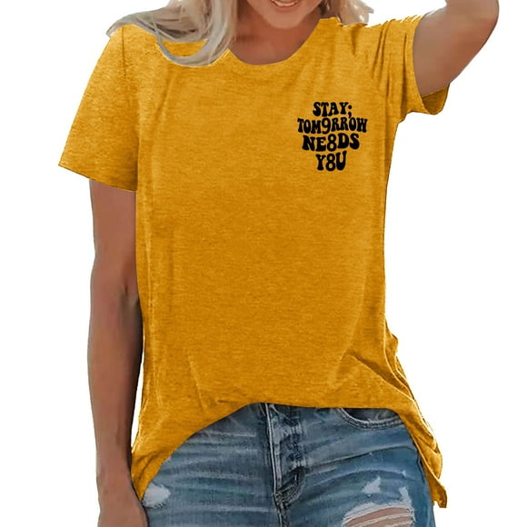 YDLCAFD Womens Tshirts Cotton Loose Fit Shirts for Women Prevention Awareness T Shirt Mental Health Tees Psychologist Nike T Shirts Women Ladies Dress Tops