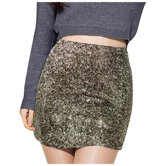 Fgnfyis Women's Slim Skirt Sequin Skirt High Waist Full Belly Skirt Solid Sexy Elegant Skirt Skirts for Women Gold L