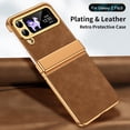 thumbnail image 5 of Compatible with Samsung Galaxy Z Flip 3 5G Luxury Case with Hinge Protection, Classical Plating PC with PU Leather Protective Anti-fingerprint Cover Phone Case for Samsung Z Flip 3, Brown, 5 of 7