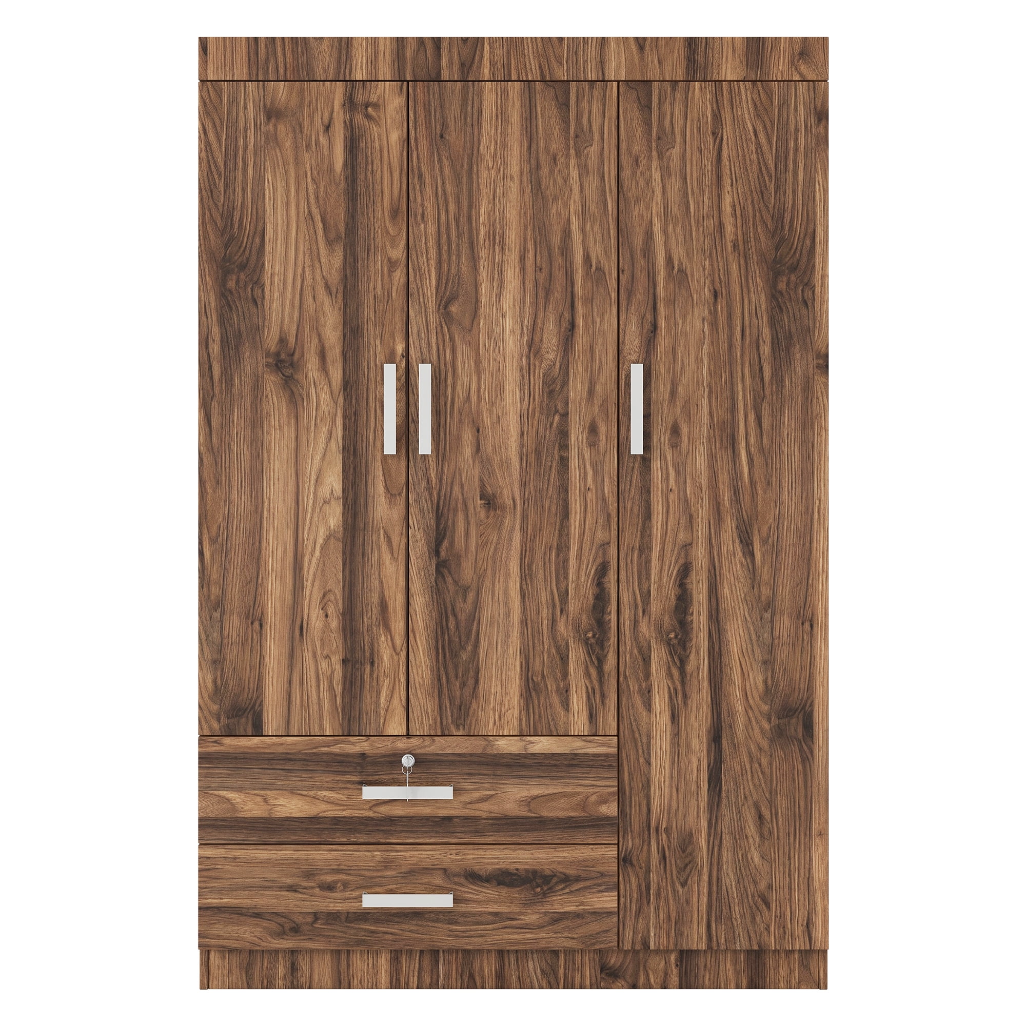 Euroco Modern 68.3" Armoire Wardrobe, 3 Door Bedroom Armoire with Drawers and Hanging Rods Kids Adults, Brown