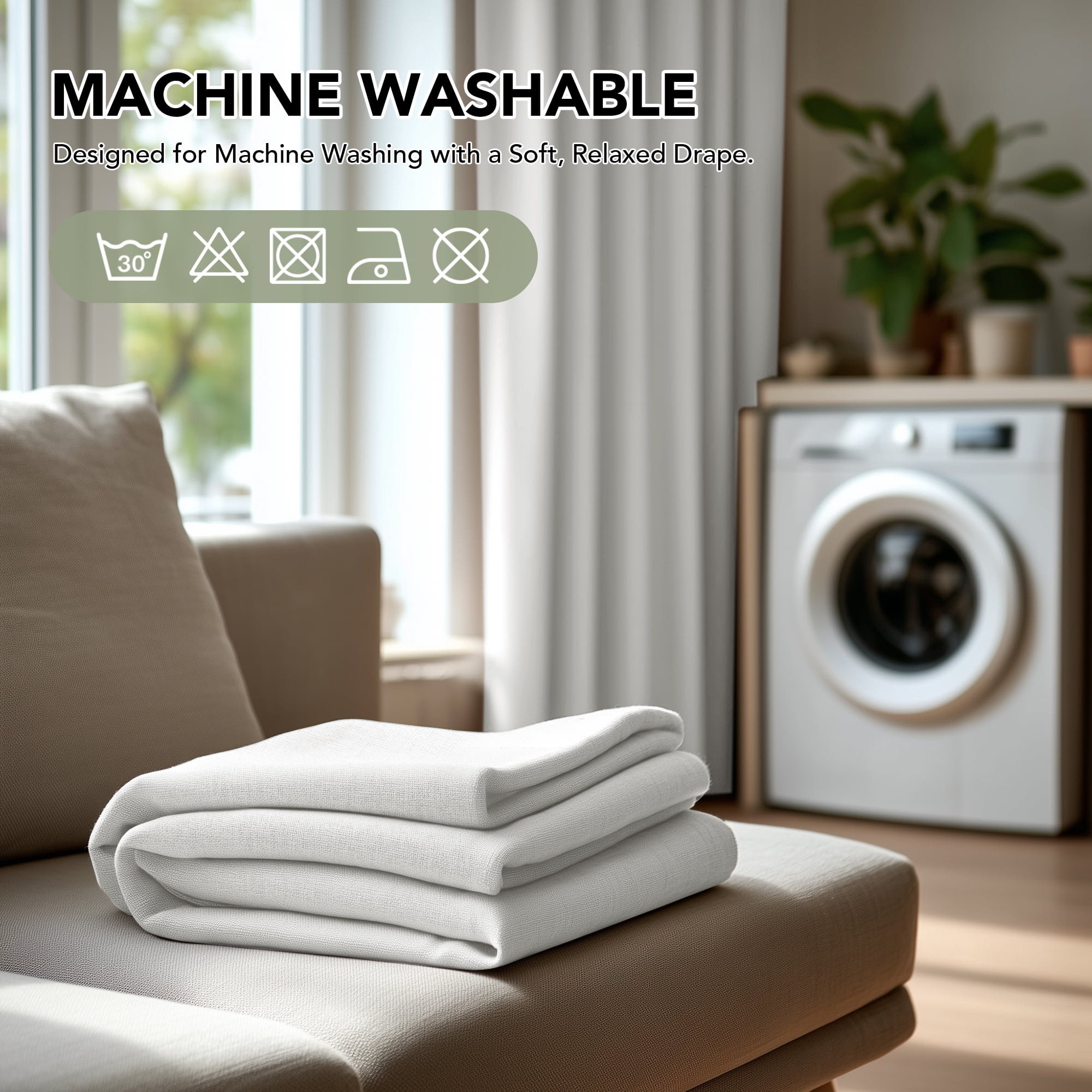 Deconovo Linen Textured 100% Blackout Drapes, Thermal Insulated Back Tab, 2 Panels, Cream, 52" x 84"