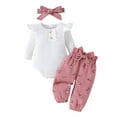 thumbnail image 2 of LYHaoo Autumn Winter Baby Girls Long Sleeve Romper And Pants Outfit Soft Warm Two Piece For Infant Toddler Girls Outfit Sets Sizes 3-6 Months(Pink), 2 of 6