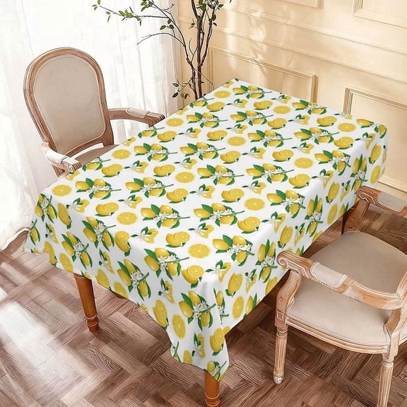 84x60in Lemon and Leaf Rectangular Tablecloth for Summer Picnic Party