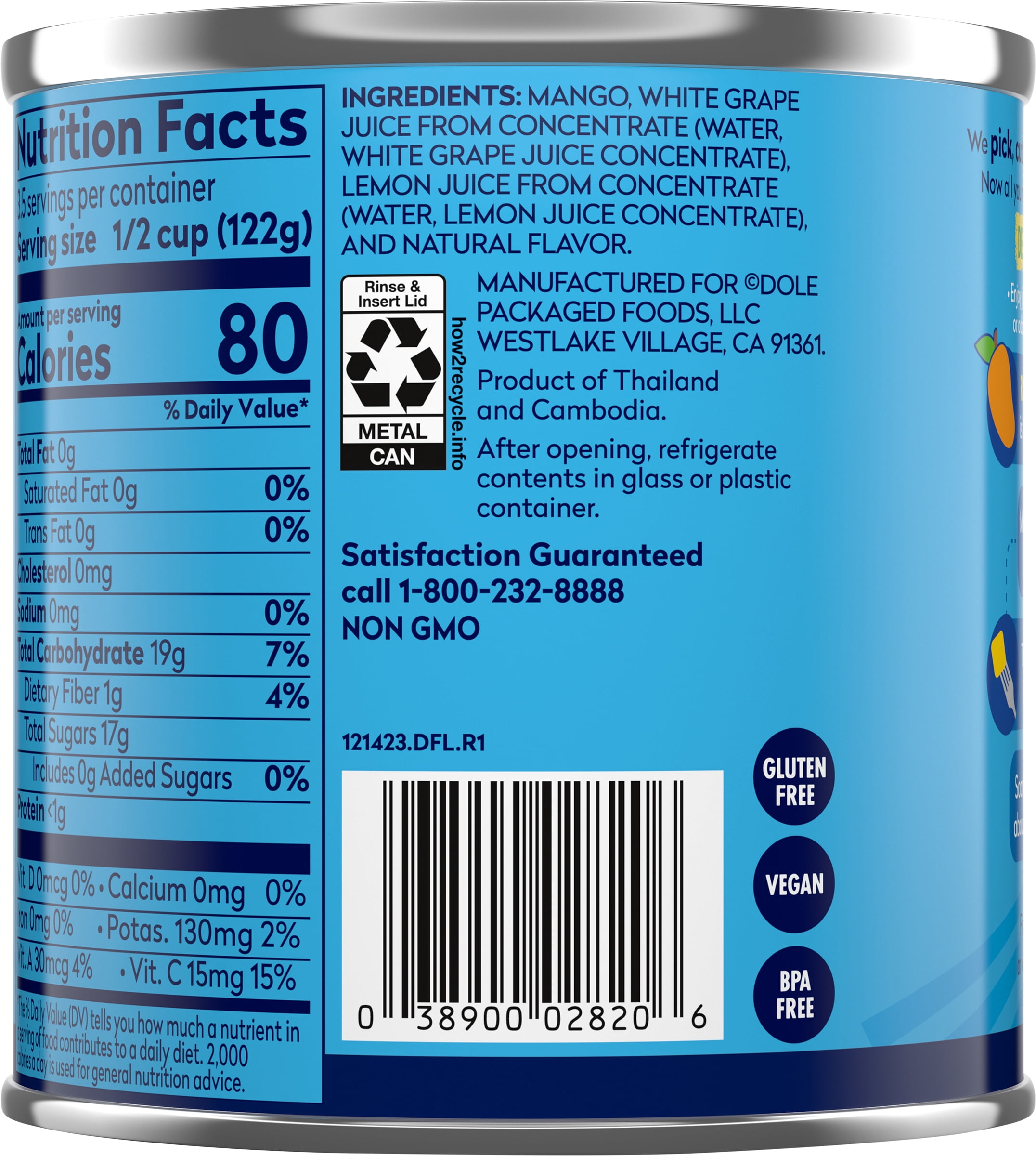 (2 pack) Dole Mango Chunks in a Blend of 100% Juice*, 15.5 oz