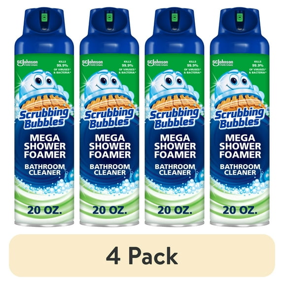 (4 pack) Scrubbing Bubbles Mega Shower Foamer Aerosol, Tough Foaming Bathroom, Tile, Shower & Tub Disinfectant Cleaner, Rainshower, 20 oz