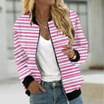 thumbnail image 7 of Womens Crop Bomber Jackets with Pockets Long Sleeve Casual Zip Up Jacket Outerwear No Hood Printed Fashion Coats (L, Pink 01), 7 of 7