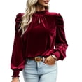thumbnail image 2 of Women 2023 Puff Long Sleeve  Velvet  Casual Loose Shirts Tops Work Office Solid Top, 2 of 9