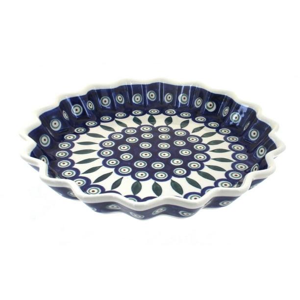 Polish Pottery Peacock Quiche Dish