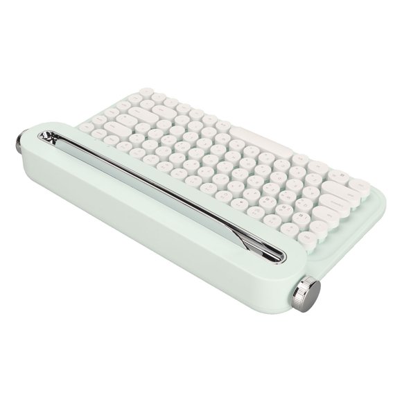 Typewriter Keyboard, 86 Keys Retro Cute Round Keycaps Portable Keyboard Recess Design Mini White  Keyboard With Integrated Stand For Tablet Smart Phone