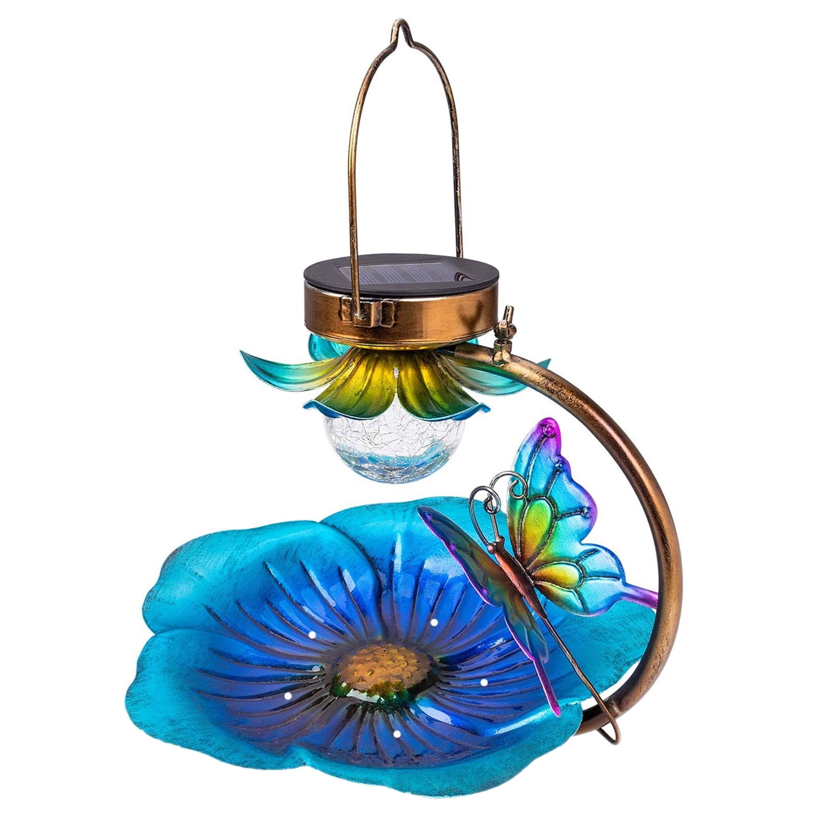 Solar Powered Bird Bath for Outdoor Hanging, Wild Bird Feeder Glass