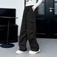 thumbnail image 5 of HVOBTTY Toddler Wide Leg Cargo Pants, Fall Long Pants for Girl, Kids Casual Solid Color Loose Pants Lightweight Athletic Cargo Pants for Teen Girls Black, 13-14 Years, 5 of 5