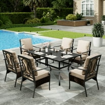 Sophia & William 7Pcs Outdoor Patio Dining Set Metal Cushioned Chairs and Table Furniture Set for 6,Beige