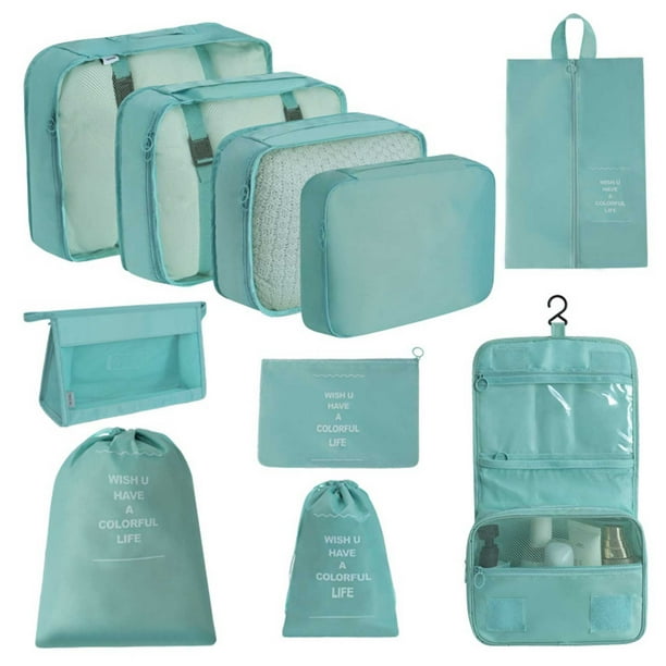 Cubos de embalaje para viajes Juego de 10 cubos de viaje Organizador de maleta plegable Bolsa de almacenamiento de equipaje ligera