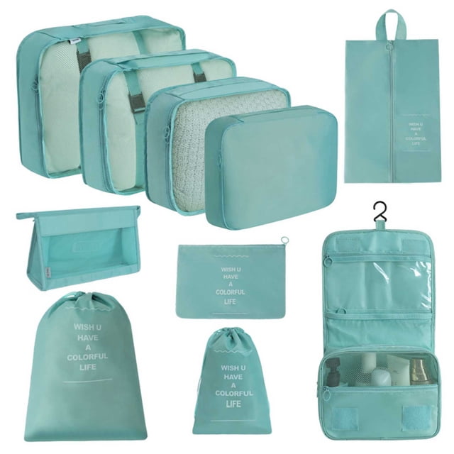 Cubos de embalaje para viajes Juego de 10 cubos de viaje Organizador de maleta plegable Bolsa de almacenamiento de equipaje ligera