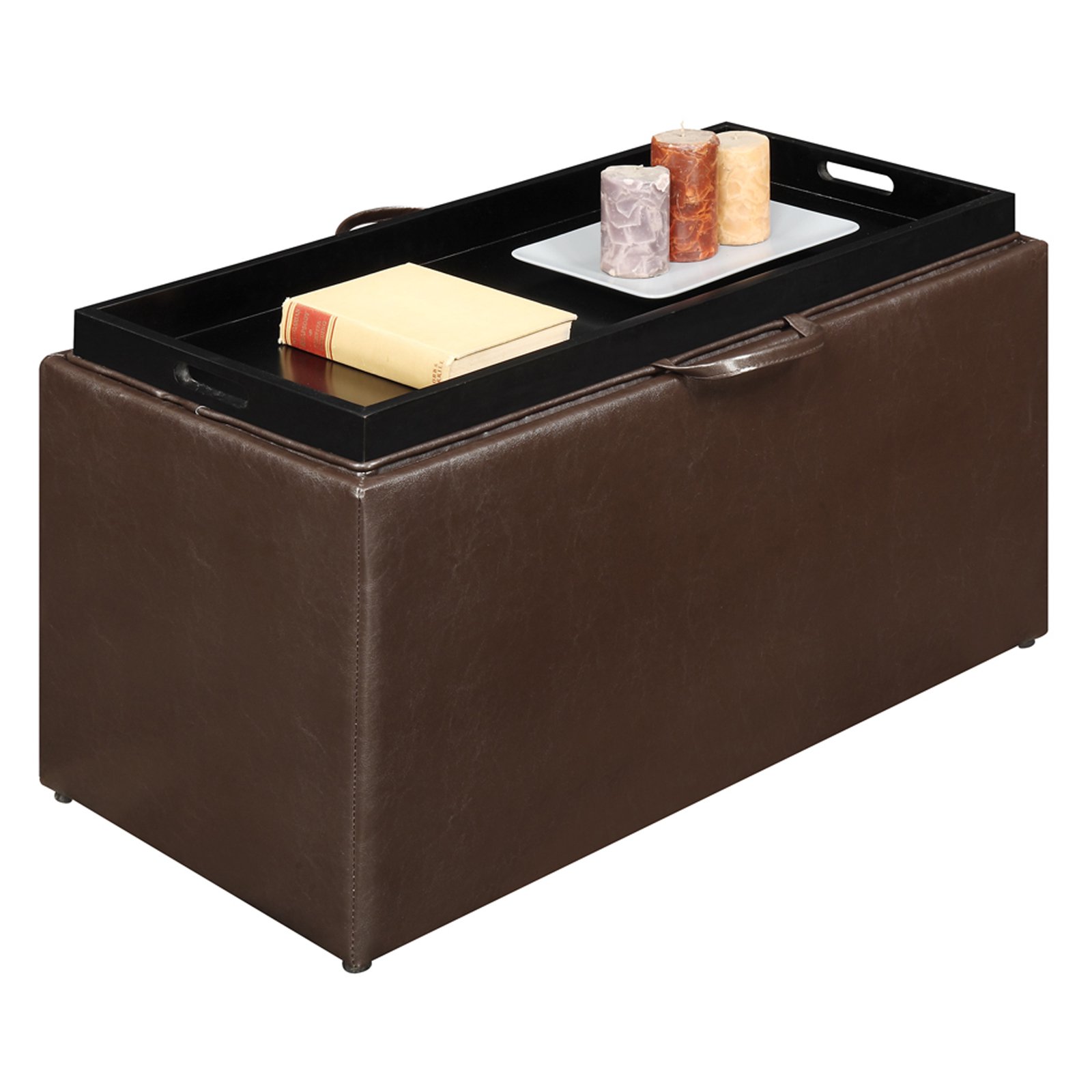 Designs4Comfort Faux Leather Storage Bench with 4 Collapsible Ottomans, Espresso - image 5 of 7