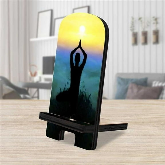 6 x 3 x 3 in. Inspirational Decor Sunset Yoga Cell Phone Stand with Wood Mobile Holder Organizer