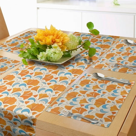 

Leaves Table Runner & Placemats Modern Floral Elements with Design Romantic Blossoms Petals Set for Dining Table Decor Placemat 4 pcs + Runner 16 x72 Orange Blue and Beige by Ambesonne