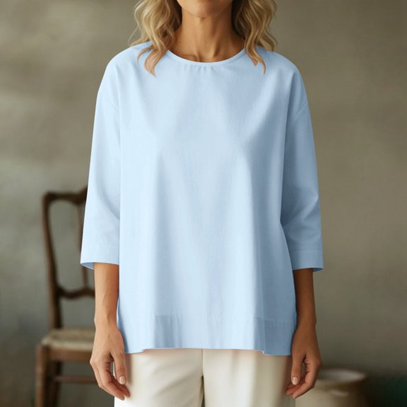 Womems Plus Size Elegant 3/10long Sleeve T-Shirts Trendy Back Keyhole Loose Tops Womem's Causal Soft Fit Teess
