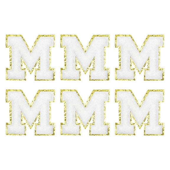 Uxcell Letter M Chenille Letter Patches Self Adhesive Stick on Embroidered Patch for Clothing Repair(White, Pack of 6)