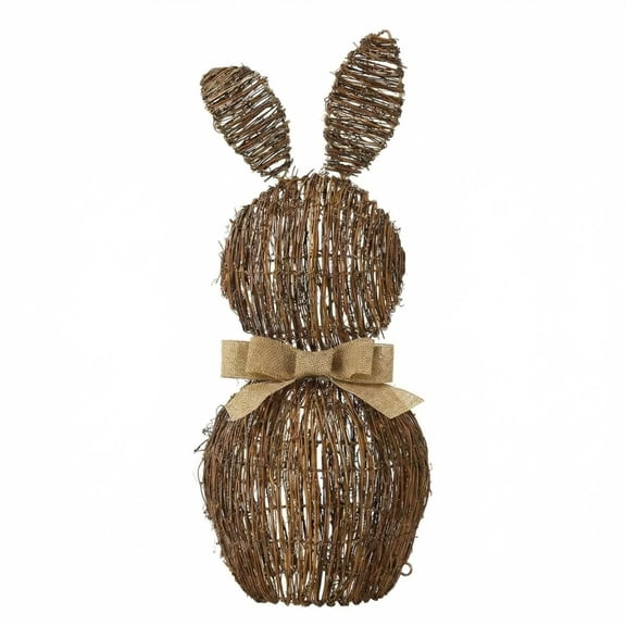 23.6'' Rattan Easter Bunny Figurine, Woven Rabbit Door Hanger with Burlap Bow for Indoor Outdoor Easter Decor