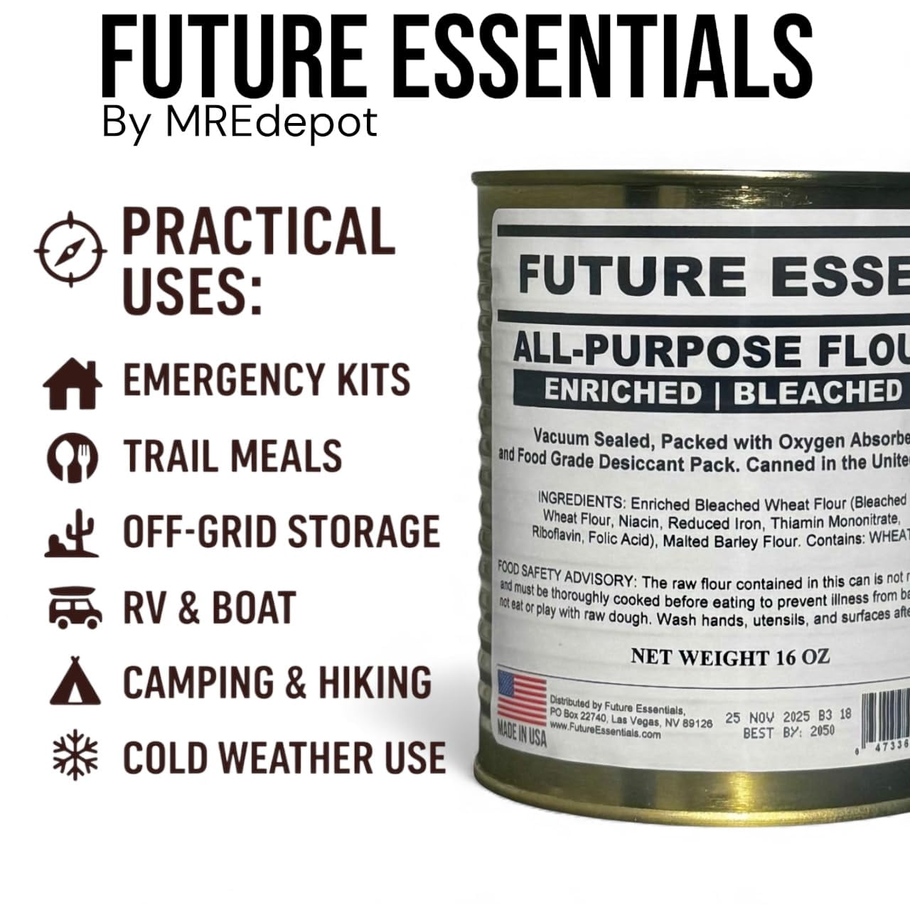 Future Essentials Canned Long Shelf Life All Purpose Emergency Food White Flour-12 Cans