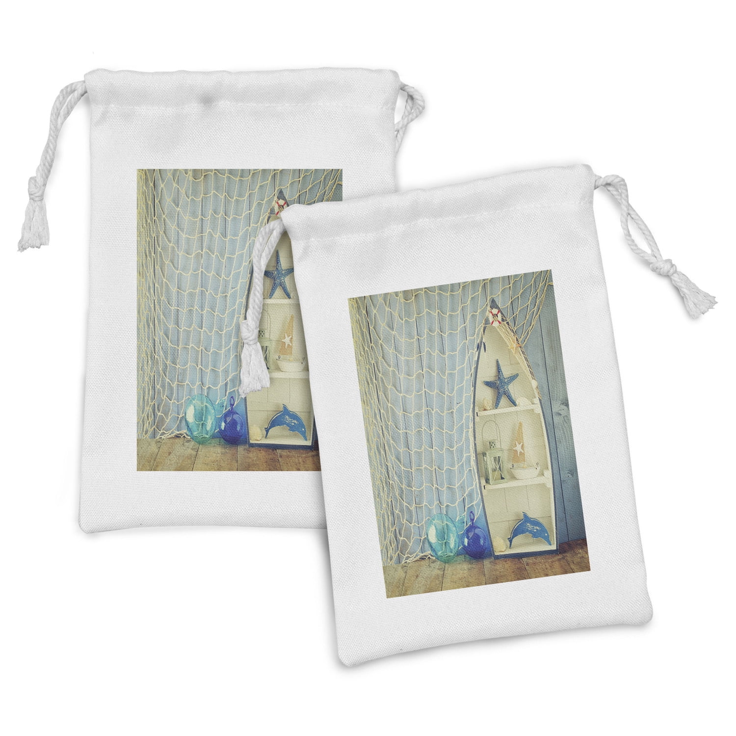 Nautical Fabric Pouch Set of 2, Nautical Boat Standing Against the Wall ...