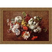 Bouquet of Flowers 40x28 Large Gold Ornate Wood Framed Canvas Art by Ignace Henri Jean Theodore Fantin Latour