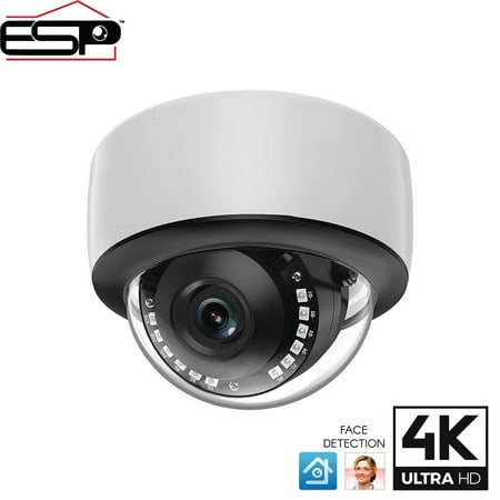 ESP 8MP 4K Ultra HD Security Camera - AI Face/Human Detection - Metal Vandal-Proof Dome - POE - Indoor/Outdoor IP66 - 130' IR Night Vision - Built-in Mic - ESP-VD828-1FD