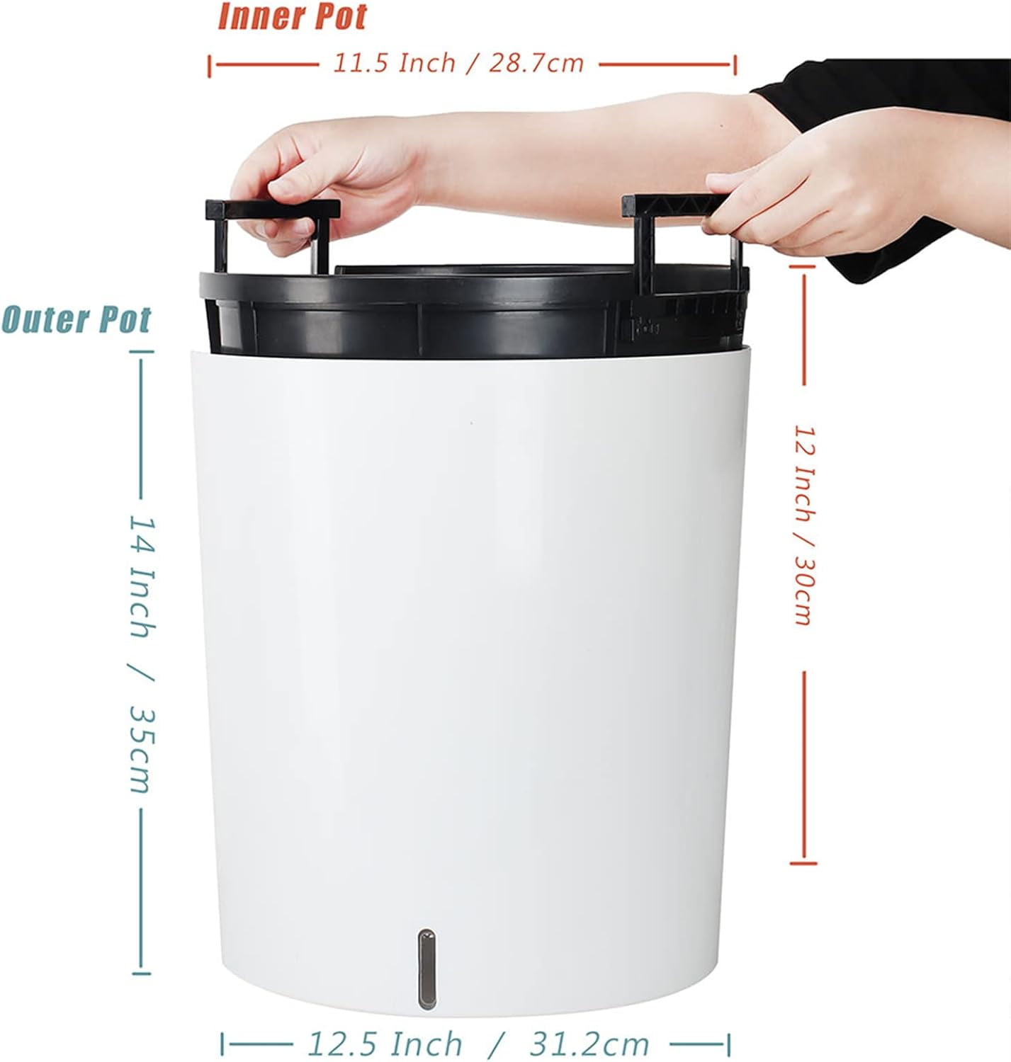 SAROSORA Large Round Self Watering Planter Pot 12.5'' 2-Pack for Home Garden Patio Tall Tree(White,1-Pack)