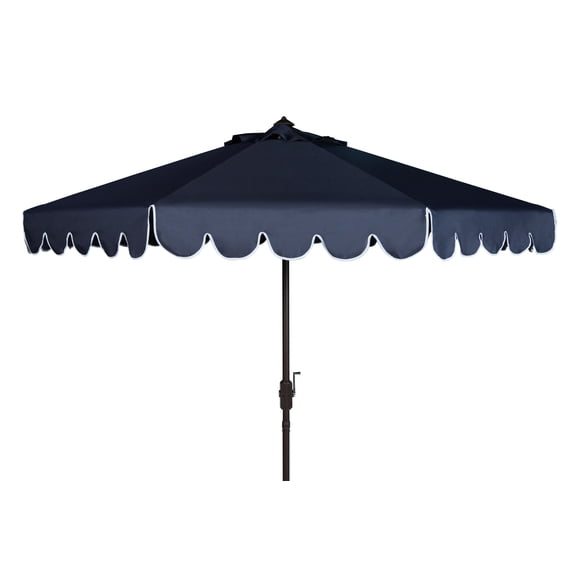SAFAVIEH Outdoor Collection Venice 11-Foot Round Crank Umbrella Navy/White