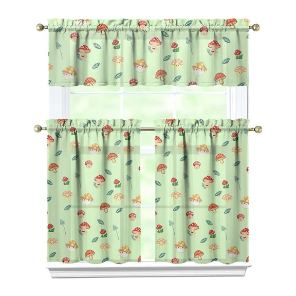 Cozy Rustic Mushroom Kitchen Curtains 3-Piece Set 27.5x36in Polyester Fabric Perfect for Thanksgiving and Halloween Gatherings