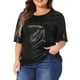 thumbnail image 4 of Blusas de fiesta metálicas holográficas de manga corta para mujeres de tallas grandes Agnes Orinda 2X negras, 4 of 6