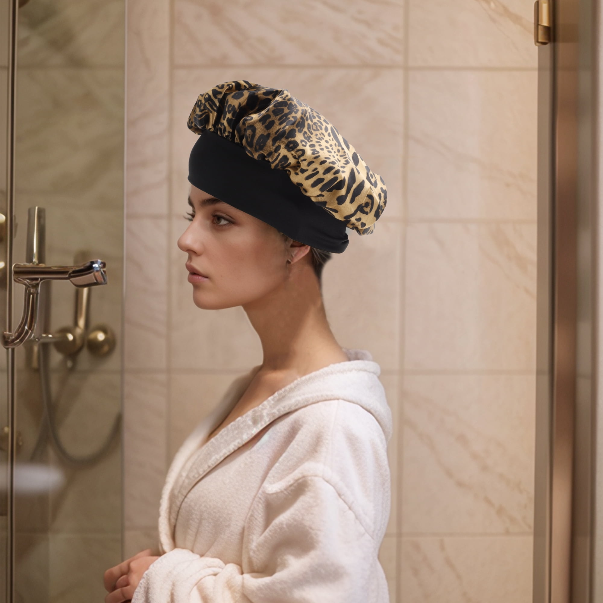 Unique Bargains High Elasticity Print Shower Cap 1 Pc Brown