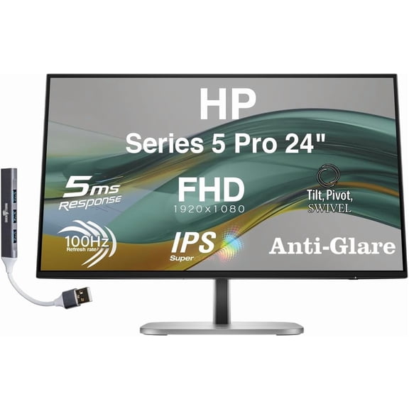 HP Series 5 Pro, 23.8" FHD IPS Monitor, 100Hz, 5ms, w/USB Hub, Eye Ease