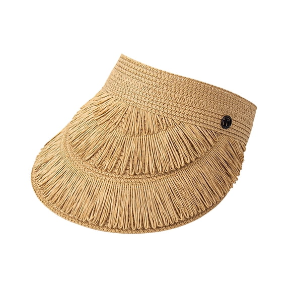 Yhmxh Beach Sun Visor Hats for Women, Fringe Straw Sun Visor Hat for Women, Wide Brim UPF50 Sun Protection Straw Cap for Summer, Beach, Golf, Hiking & Outdoor Activities