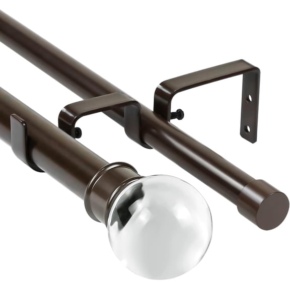 Urbanest Adjustable Double Curtain Rod Set Crystal Ball Manhattan Finials – 1″ Front & 3/4 Back Rod With Bronze Rod, 48–84 Inches