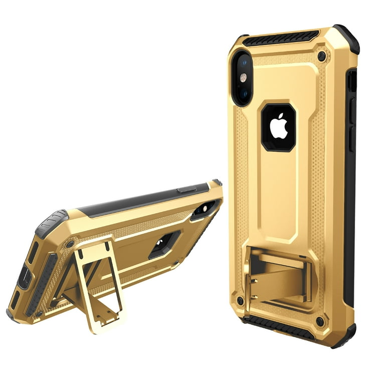 TJS Apple iPhone XS / iPhone X Case, 360° Belt Clip Holster Dual Layer Hybrid Shock Absorbing Resist Kickstand Armor Phone Case Cover (Gold) TJS Apple iPhone XS / iPhone X Case, 360° Belt Clip Holster Dual Layer Hybrid Shock Absorbing Resist Kickstand Armor Phone Case Cover (Gold)