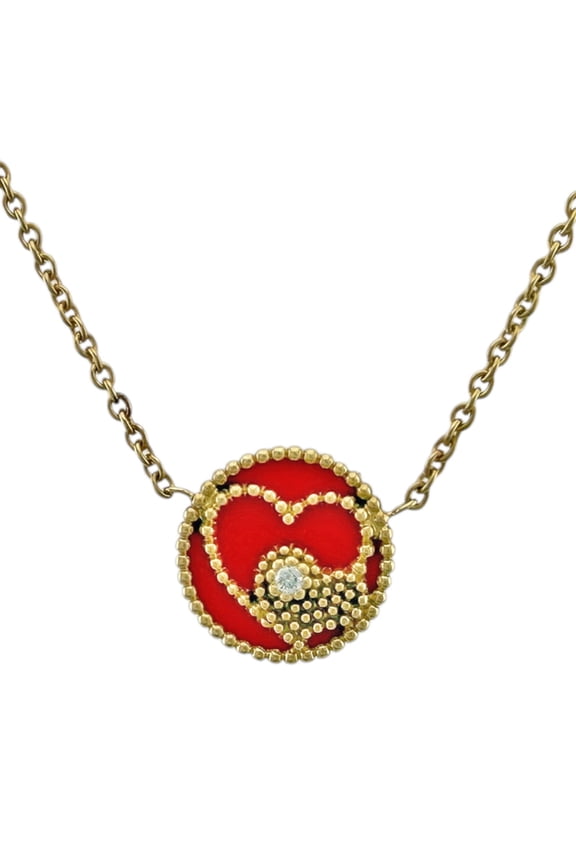 Pre-Owned Christian Dior Dior Rose Devan Coeur Necklace, 18K Yellow Gold, Diamond, Ceramic,...