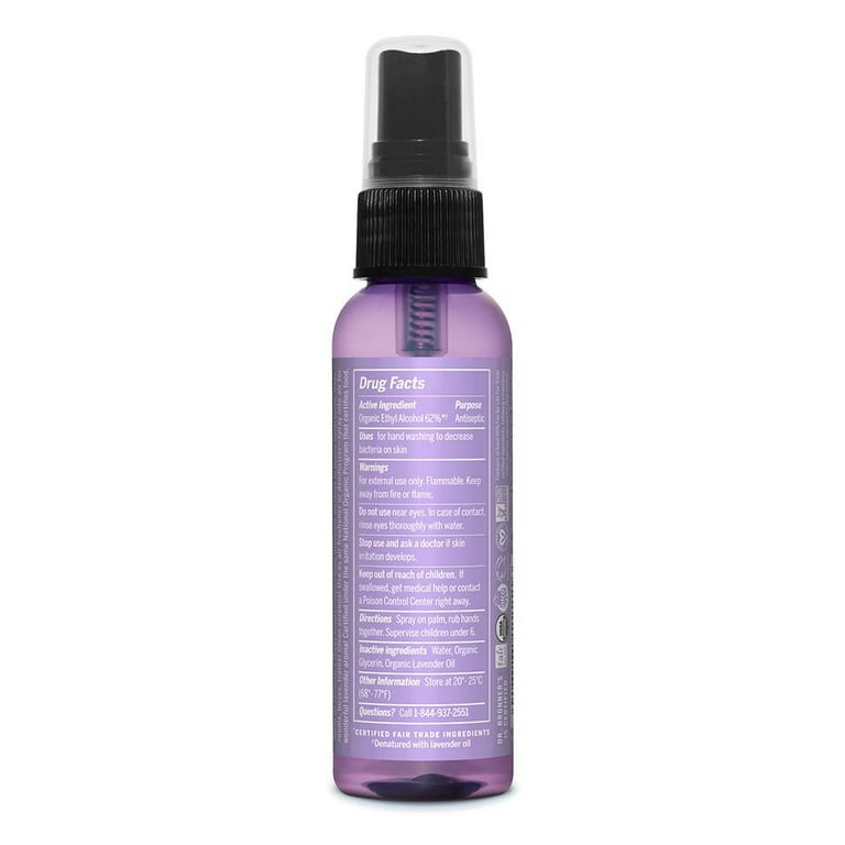 Dr. Bronner s Organic Hand Sanitizer Spray Lavender 2 Ounce 6 Pack Simple and Effective Formula No Harsh Chemicals Moisturizes and Cleans Hands Walmart