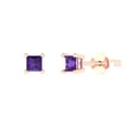 thumbnail image 2 of 0.5 Ct Princess Cut Studs Purple Natural Amethyst 14K Rose Solid Solid Gold Everyday Dainty Earrings Push Back, 2 of 7