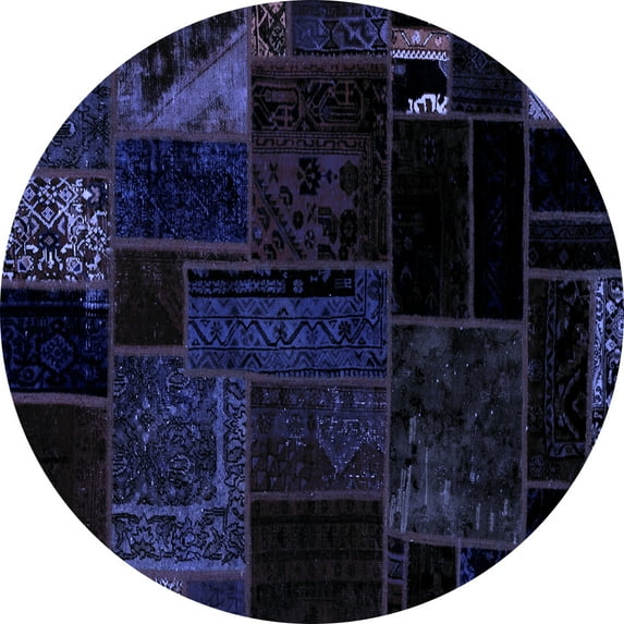 Ahgly Company Machine Washable Indoor Round Patchwork Blue Transitional Area Rugs, 7' Round