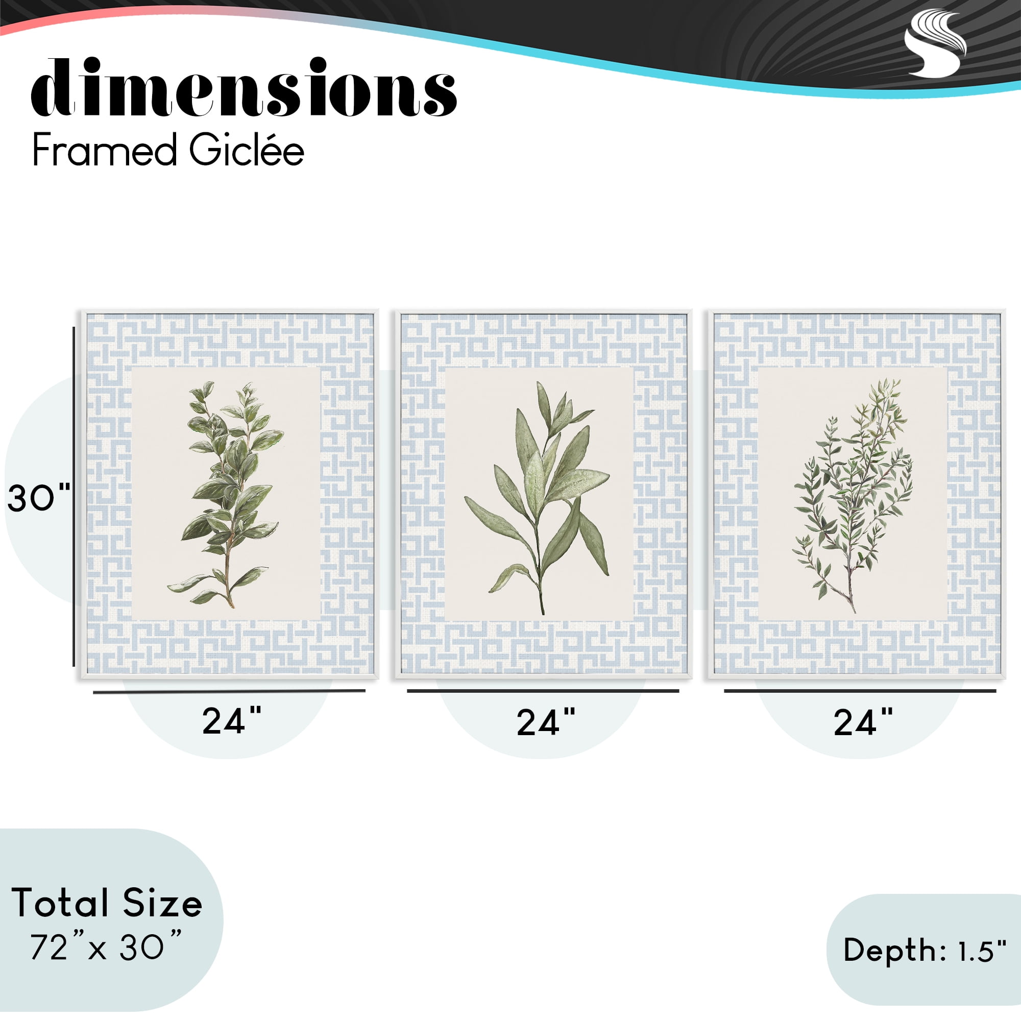 Stupell Industries Kitchen Herbs on Geometric 3 Piece White Framed Giclee Art Set, design by Diannart