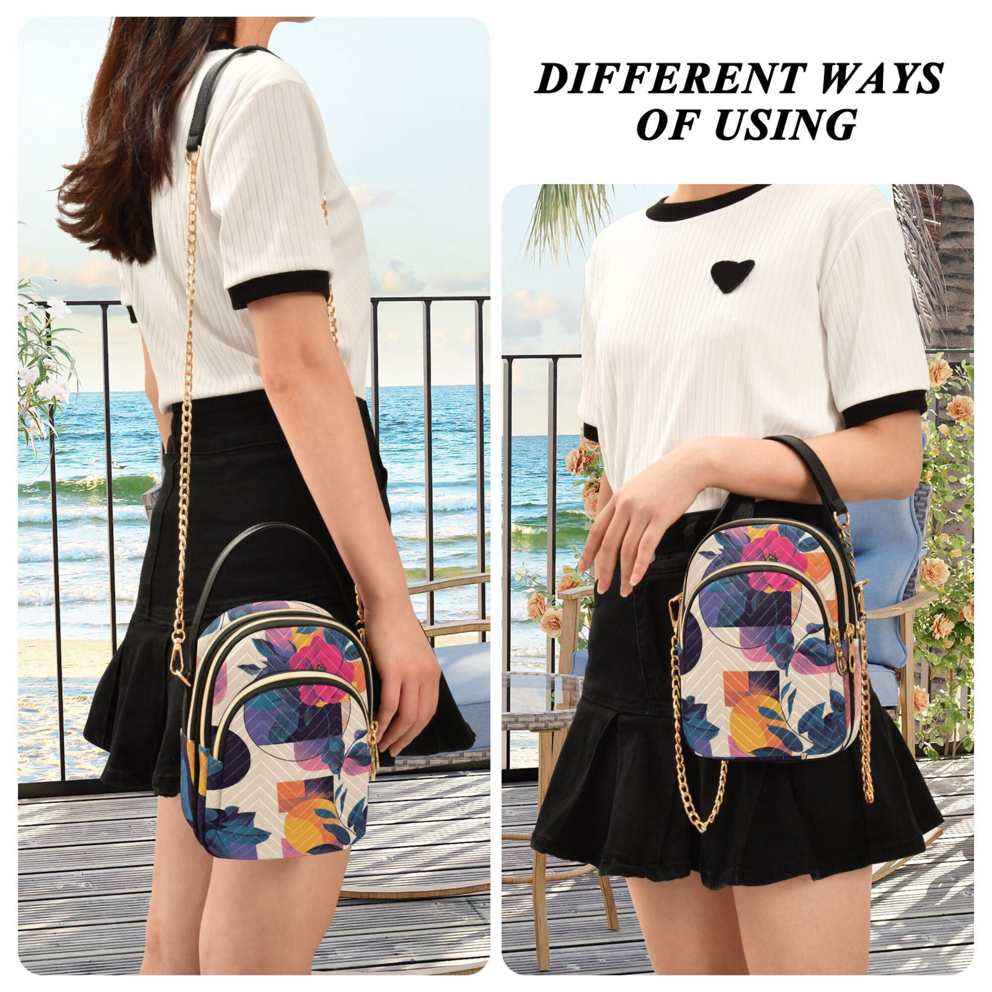 FORMRS Crossbody Bag for Women Quilted Travel Shoulder Cell Phone Purse with Chain Strap Handbag, Flowers Pattern Style
